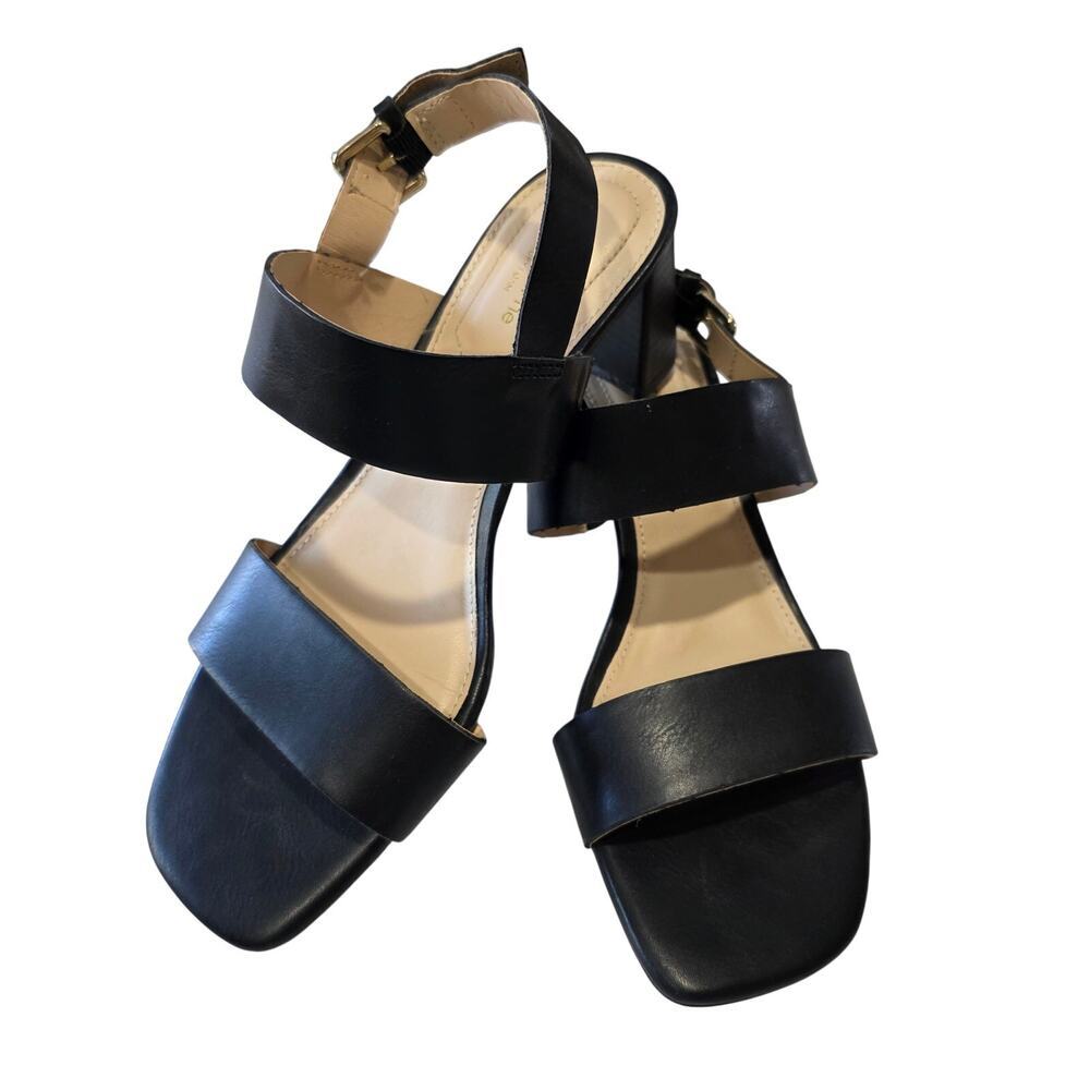 Liz Claiborne Square Open Toe Faux Leather Sandals Black Size 7.5
